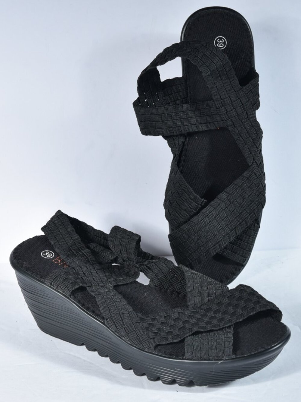 bernie mev Black Wedge Sandals 39